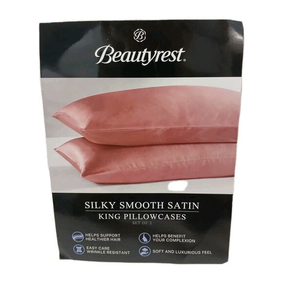 2 Pc Beautyrest KING Satin Pillowcases ROSE PINK Silky Therapeutic Hair Skin - Picture 4 of 10